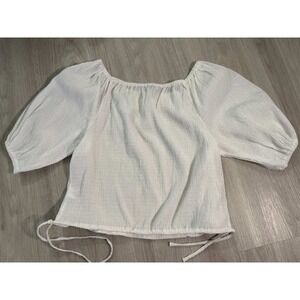 Sofia Jeans by Sofia Vergara White Textured Bardot Puff Sleeve Cropped Top XS